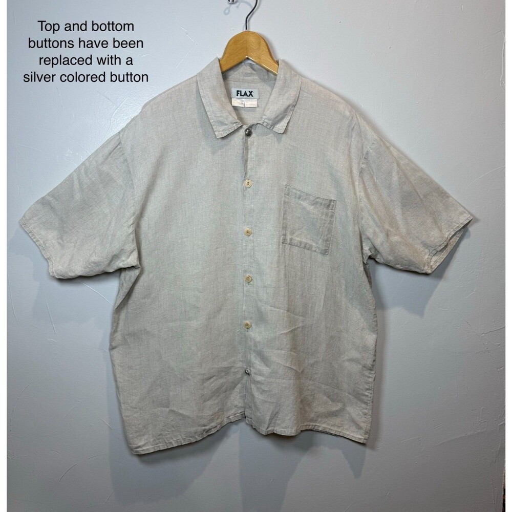 Flax Oatmeal Linen Shirt Button Front Size Medium